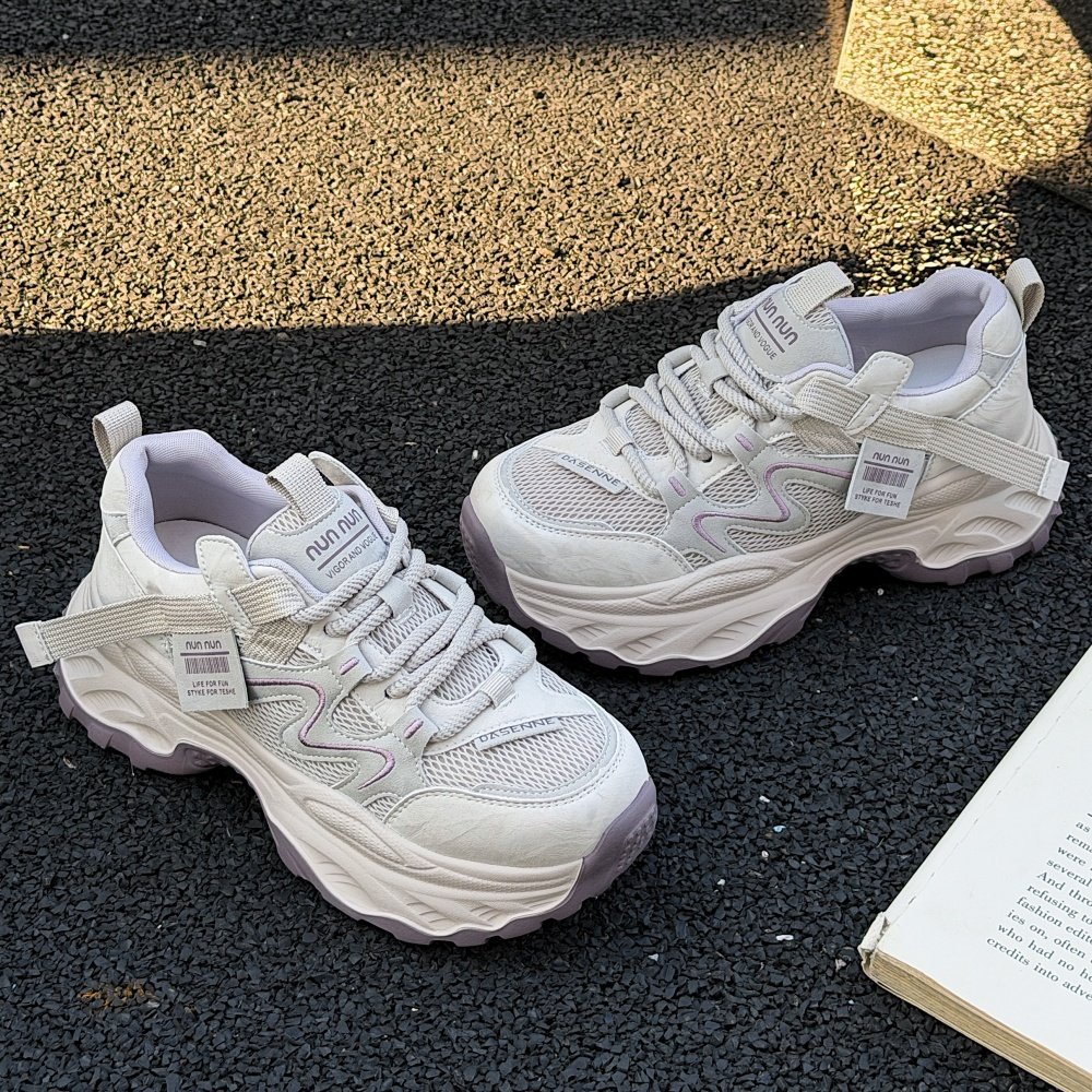 真皮厚底老爹鞋女2026春季新款百搭轻便透气运动休闲鞋显脚小女鞋,淘宝优惠券,粉丝福利购,淘宝优惠卷