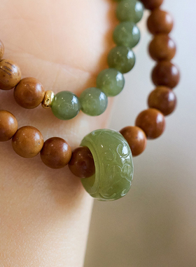 杭州灵隐天然库克和田玉双圈手串