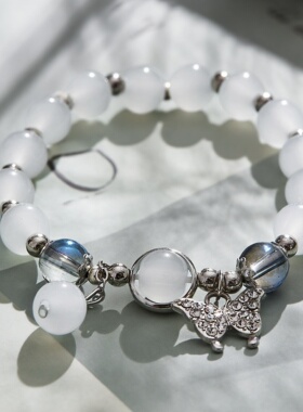 新款仿猫眼银质手链女ins轻奢