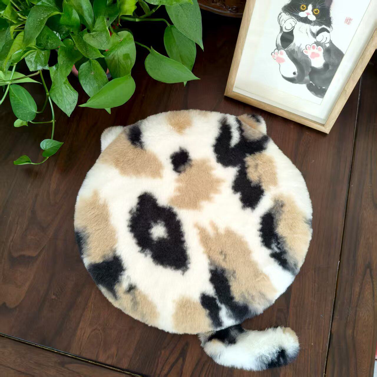 猫形记忆棉慢回弹坐垫仿兔毛加厚椅子坐靠垫宠物地垫