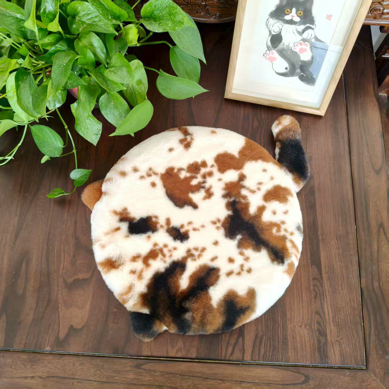 猫形记忆棉慢回弹坐垫仿兔毛加厚椅子坐靠垫宠物地垫