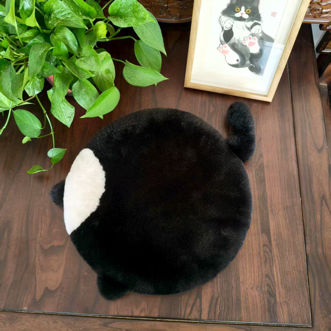 猫形记忆棉慢回弹坐垫仿兔毛加厚椅子坐靠垫宠物地垫