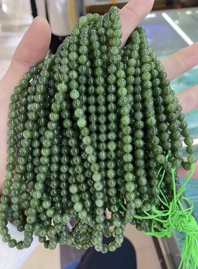 卡6mm俄料碧玉108佛珠菠菜绿水头三圈手链女单圈翠手串饰品礼物