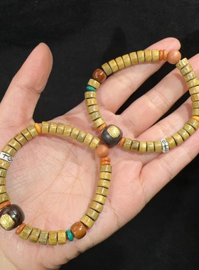 绿檀木药片搭配沉香木贴金手链搭配库克隔珠手串直切单圈文玩念珠