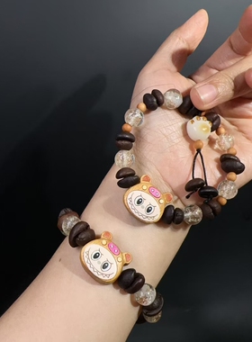黄金檀拉布布咖啡豆手链卡通可爱网红拉布布檀木手串
