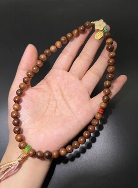 8MM黄花梨木搭配黄杨木桃花双圈手链手串