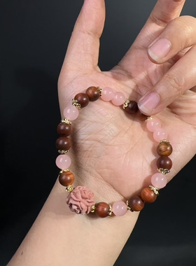 血柏木粉色玫瑰花8m崖柏木琉璃手链马逊爆款女士粉色小清新