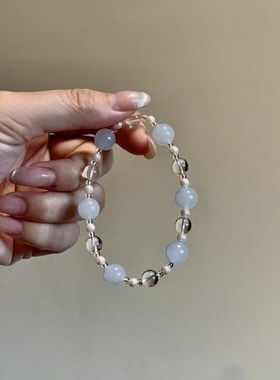 可爱家泡泡云朵优化白水晶海蓝色玉髓手链天然粉水晶手串学生