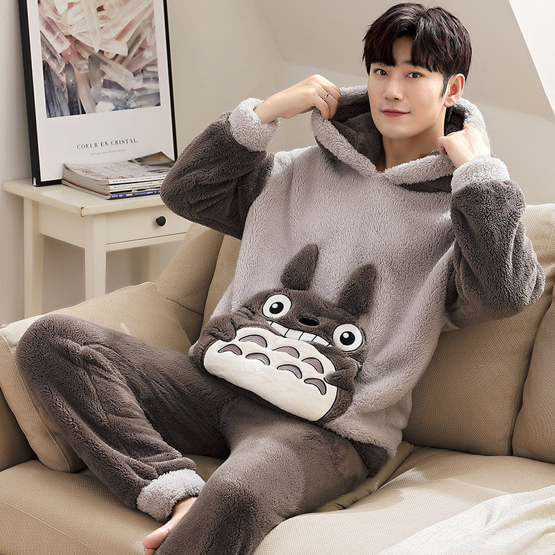 男士秋冬款加绒加厚卡通珊瑚绒睡衣 静英鸾睡衣/家居服套装