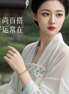 福善缘天然桃木手串女款单圈手链