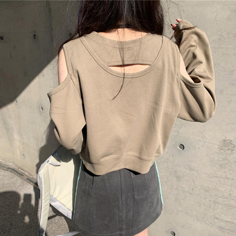 卡其色卡腰短款女秋圆领高级感卫衣 百思朵卫衣/绒衫