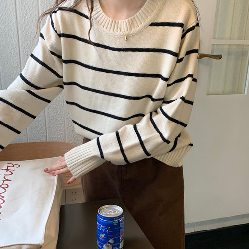 春秋甜美雾霾蓝毛衣复古日系慵懒高级感套头奶蓝色毛针织衫外穿 - 图3