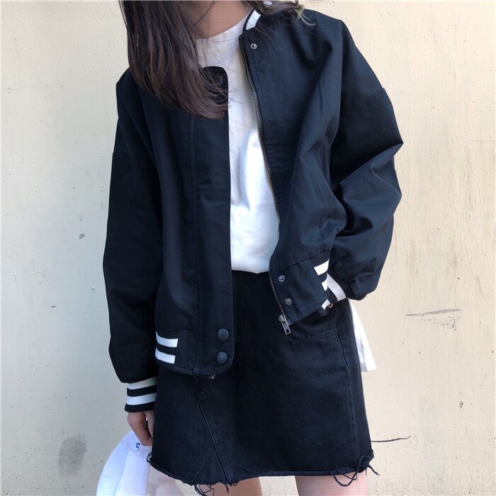 学院风工装学生棒球服女宽松短外套 百思朵短外套