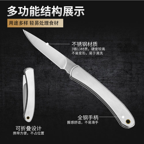 全钢不锈钢折叠水果刀便捷随身钥匙扣刀迷你小刀家用瓜果刀削皮刀 - 图0