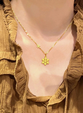 钛钢项链 不掉色镀18k闪闪小雪花项链初雪有你高级感毛衣链XL301