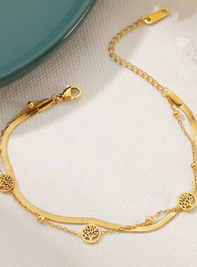 钛钢手链 不掉色欧美复古百搭爆款双层镂空大树手链SL522