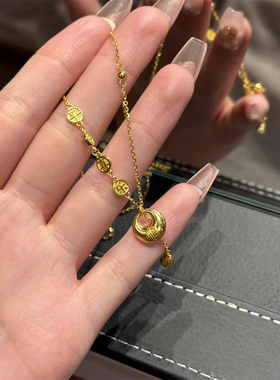 新中式独特高级感平安喜乐小福袋项链女别致锁骨链XL317