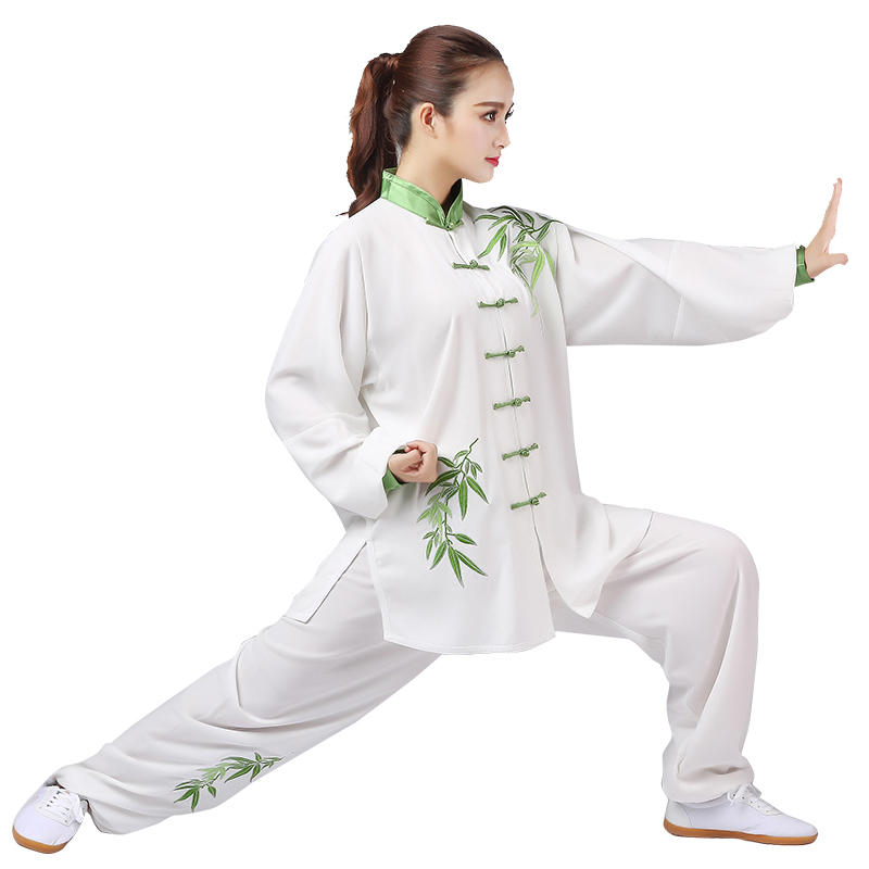 武极堂太极服男女棉加丝绣竹子春秋夏季中老年太极练功服刺绣梅花 - 图3