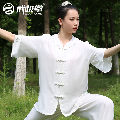 武极堂太极服夏装七分袖高弹麻福禄扣太极服装太极装练功服女款 - 图0