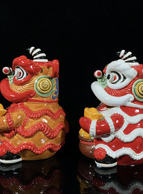 陶瓷醒狮乔迁开业舞狮招财摆件