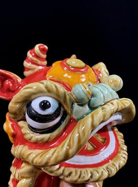 国潮醒狮摆件新中式陶瓷舞狮