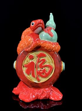 蛇陶瓷摆件十二生肖装饰品送礼