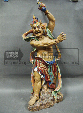 石湾公仔陶瓷大师哼哈门神摆件
