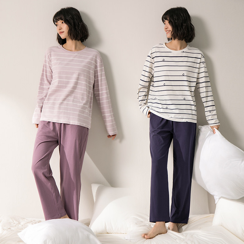 康妮雅情侣春秋女款纯棉条纹男睡衣 康妮雅睡衣/家居服套装