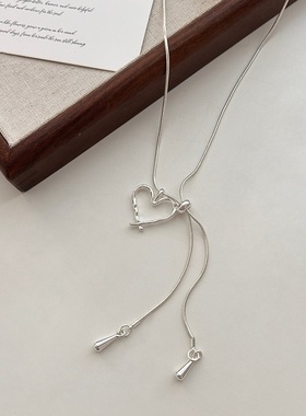 银色爱心抽拉项链女款小众设计感