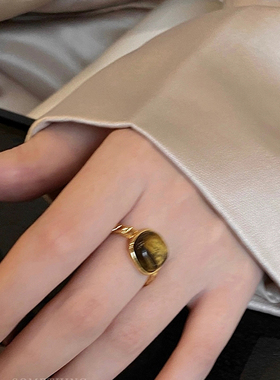 天然石开口戒指女复古气质小众