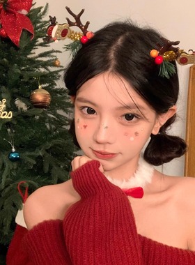 圣诞氛围感红色蝴蝶结项链女毛绒颈链秋冬锁骨链圣诞节新款毛衣链