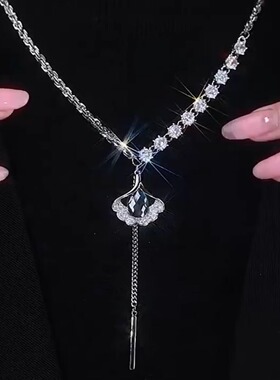 钛钢项链 三生有幸银杏叶项链女长款百搭毛衣链大气时尚挂件配饰