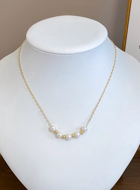 铜合金金色仿珍珠小众锁骨链