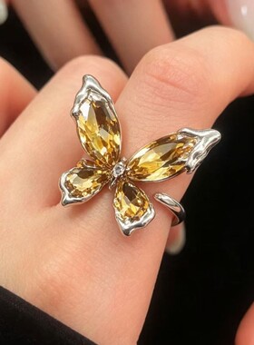 铜合金仿水晶蝴蝶镶钻可调女戒