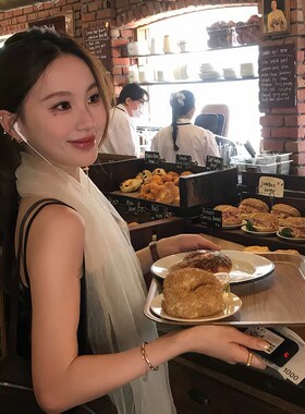 白色薄纱欧根纱长条丝巾纱巾女款秋冬氛围感透明披肩轻薄飘逸围巾