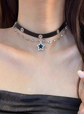 黑色星星choker项链脖颈链锁骨链