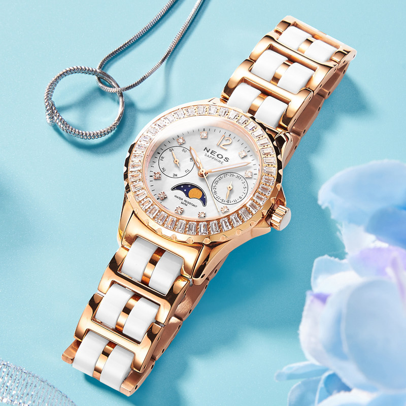 雷欧时陶瓷女学生简约气质女士女表 时间隧道手表国产腕表