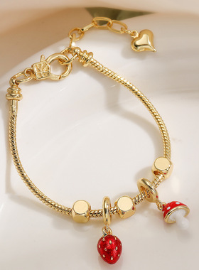 澳古铜镀18k金锆石滴油飞机旅行吊坠手链女小众清新水果