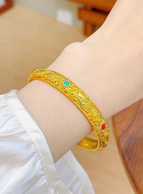 金店同款沙金花丝珐琅皇后手镯钱币闭口镯子新中式宫廷送女友