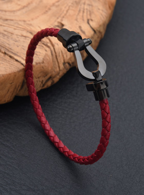 欧美手链 马蹄扣不锈钢皮手链U型扣手镯时尚轻奢手环红绳首饰品