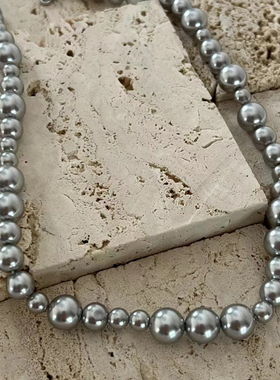 不规则大小灰珍珠项链女