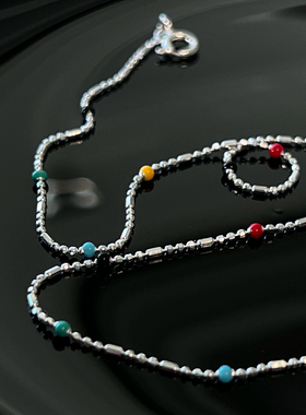 925纯银彩虹珐琅豆豆圆珠项链