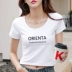 Rốn áo crop top phụ nữ cotton tinh khiết mỏng manh áo thun ngắn tay ngắn trắng cạp cao áo thun năm 2021 mùa hè phong cách mới quần áo phụ nữ - Áo phông