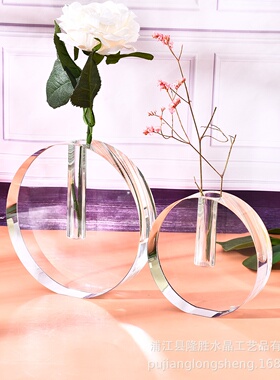 北欧简约风格水晶客厅摆件家居软装花瓶花插透明单口方形竖款花器