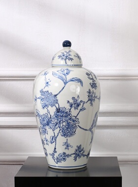 青花瓷花瓶陶瓷储物罐摆件民宿样板房酒店茶室家居客厅插花器