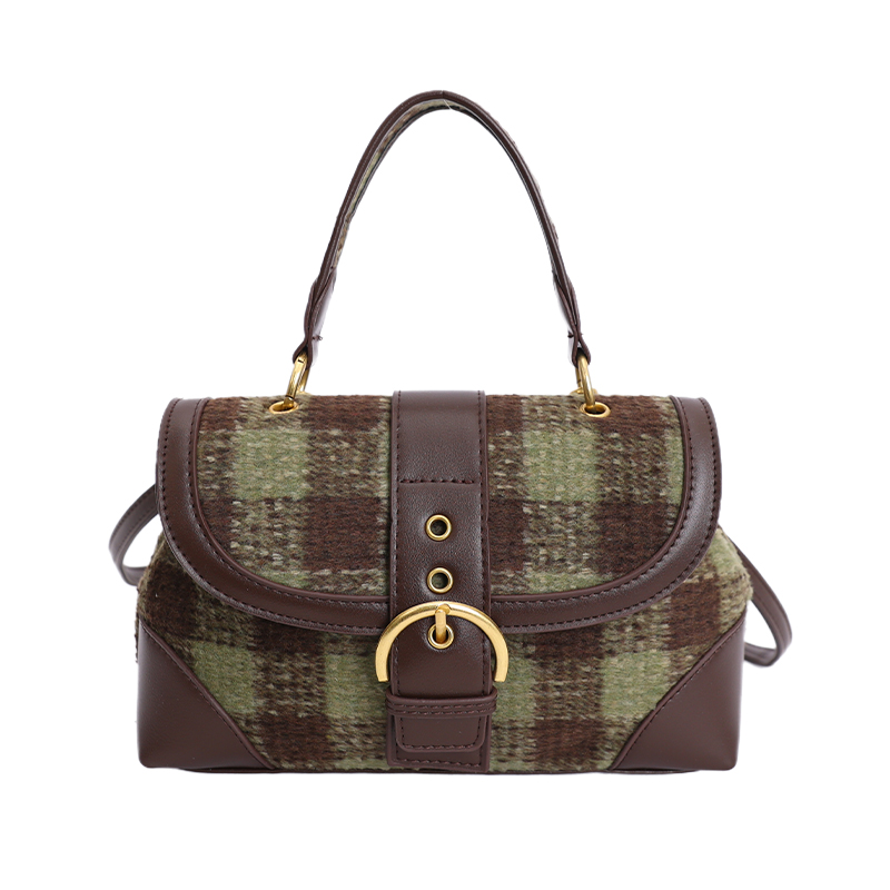 文艺风格子毛呢包包女2025新款休闲小众设计斜挎包爆款手提小拎包 - 图3