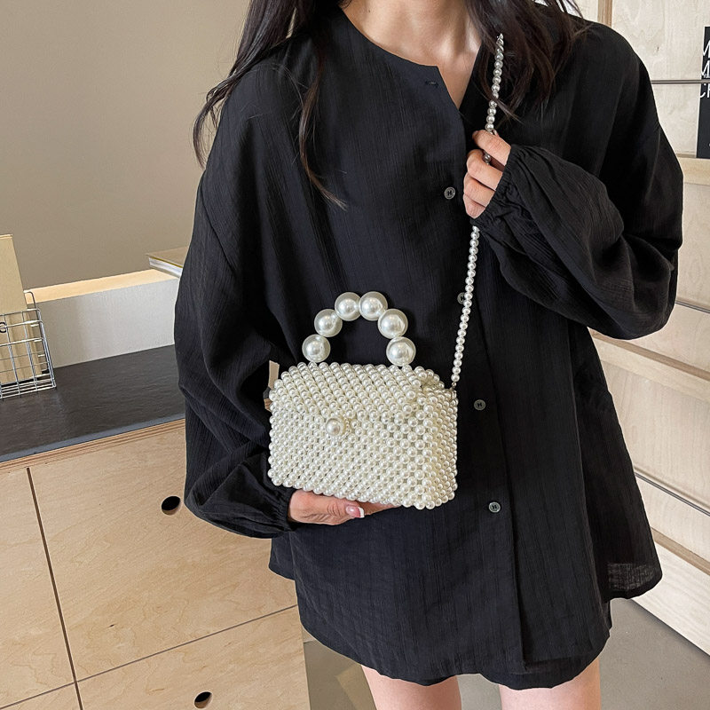 温柔仙女风珍珠链条小方包洋气百搭小拎包手提编织包斜挎包串珠包,淘宝优惠券,粉丝福利购,淘宝优惠卷