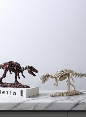 做旧复古仿真恐龙霸王龙化石骨架陈列道具摆件电视柜书柜酒柜饰品