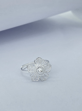 【银笙歌】小众新款古风民族配饰 足银拉丝工艺镂空款蝴蝶活口戒