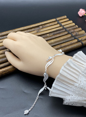 波纹手链花丝工艺99足银小清新时尚森系风小众ins设计百搭款手饰